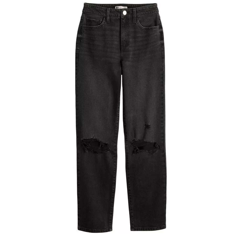 SO Black High Rise Distressed Straight Leg Jeans